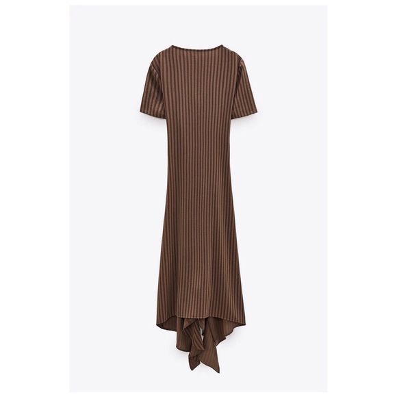 Zara 90’s Inspired Ruffled Ruched V-Neck Midi Brown Dress - Picture 10 of 11